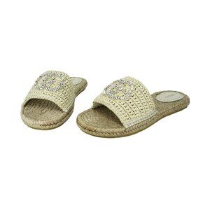 Gucci Interlocking Crystal GG Raffia Espadrille Slides